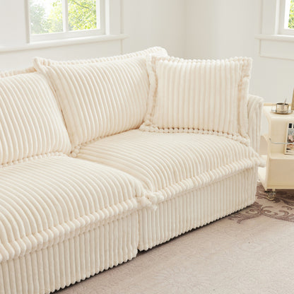 Cream Corduroy Modular Ottoman, Removable Cover High Resilience Footrest Seat for Living Room Bedroom