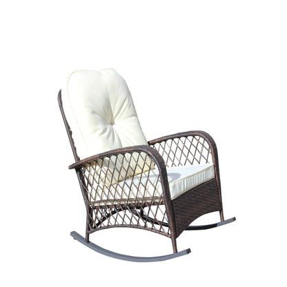 Outdoor Wicker Rocking Chair with Wide Seat, Thick, Soft Cushion, Rattan Rocker w/Steel Frame, High Weight Capacity for Patio, Garden, Backyard, Beige Cushion