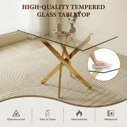 47.24 Inch Tempered Glass Table with Gold Legs