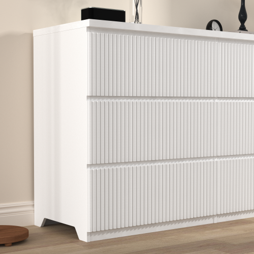 Modern White 6 Drawer Dresser, Wave Panel Drawer Fronts, Storage Cabinet, Versatile Chest of Drawers for Bedroom, Living Room - Sleek & Spacious Home Storage Solution