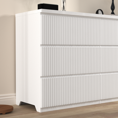 Modern White 6 Drawer Dresser, Wave Panel Drawer Fronts, Storage Cabinet, Versatile Chest of Drawers for Bedroom, Living Room - Sleek & Spacious Home Storage Solution