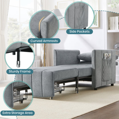 Grey 31.5 inch  Pull-Out Convertible Sofa Bed, 5-Position Backrest, Side Pockets & Storage Basket