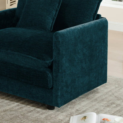 Blue Chenille Modular Sectional Sofa Ottoman with Solid Wood Frame