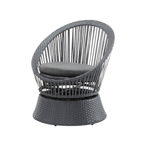 26.7" Modern Gray Swivel Wicker Lounge Chair with Rattan and Iron Frame, Featuring a Stylish Round Design, Perfect for Living Room, Patio, or Balcony Relaxation