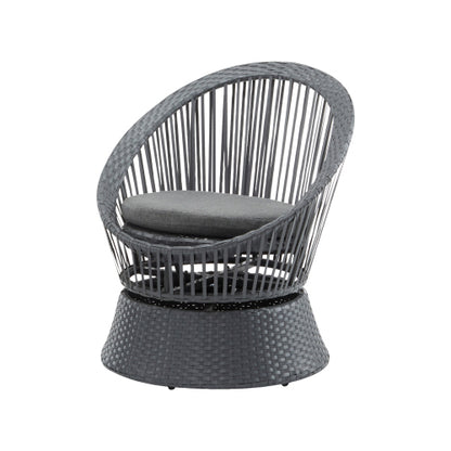 26.7" Modern Gray Swivel Wicker Lounge Chair with Rattan and Iron Frame, Featuring a Stylish Round Design, Perfect for Living Room, Patio, or Balcony Relaxation