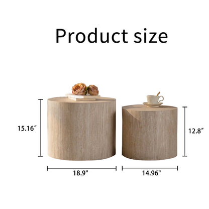 Set of 2 Nesting Round Coffee Tables Wooden Modern Space Saving Side Tables