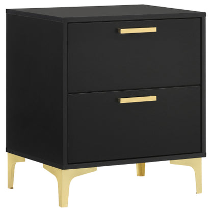Black and Gold 2 Drawer Nightstand, Modern Bedside Table with Gold Metal Legs, Storage Cabinet for Bedroom