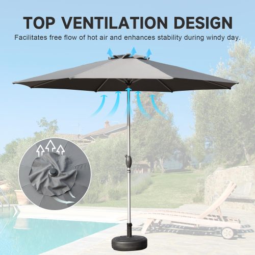 9FT Patio Umbrella, Outdoor Table Umbrella with Push Button Tilt and Crank, UV Protection Waterproof Market Sun Umbrella with 8 Sturdy Ribs for Garden, Deck, Backyard, Pool (Gray)