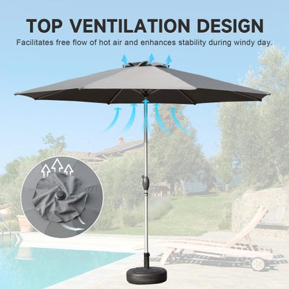 9FT Patio Umbrella, Outdoor Table Umbrella with Push Button Tilt and Crank, UV Protection Waterproof Market Sun Umbrella with 8 Sturdy Ribs for Garden, Deck, Backyard, Pool (Gray)