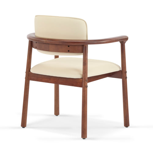 Set of 2 Beige PU Foam Dining Chairs, Dark Walnut Rubber Wood Frame 300lbs Weight Capacity