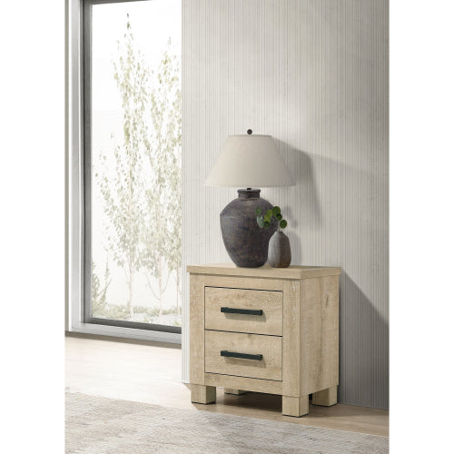 Weathered Oak 2 Drawer Nightstand, Rustic Farmhouse Bedside Table with Storage