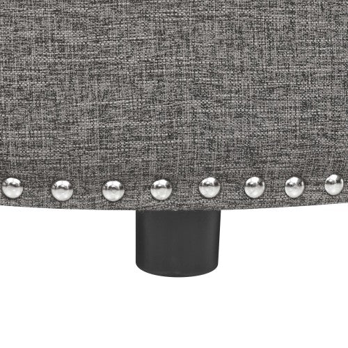 Ottoman Tufted Storage Ottoman with Linen Upholstery and Nailhead Trim