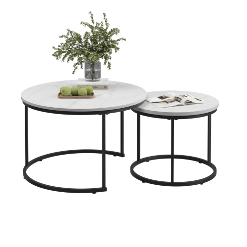 Set of 2 Round Nesting Coffee Tables, White