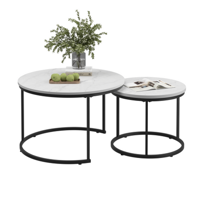 Set of 2 Round Nesting Coffee Tables, White