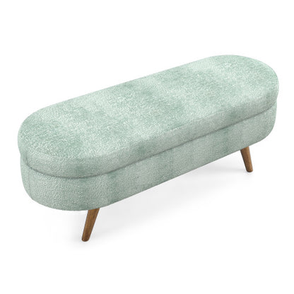 Ottoman Oval Storage Bench,Rubber Wood Legs, Gray (43.5inch x16inch x16inch ) Cyan