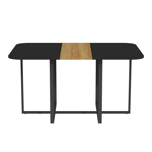 Two-Tone Waterproof MDF Kitchen Table, Multi-Functional Dining Work Table with Wood Strip & Metal Base
