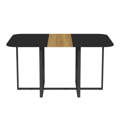 Two-Tone Waterproof MDF Kitchen Table, Multi-Functional Dining Work Table with Wood Strip & Metal Base