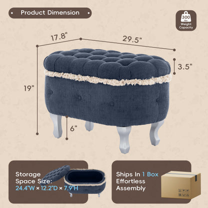 29.5'' Storage Ottoman Bench Tufted Upholstered End of Bed Bench with Fringe