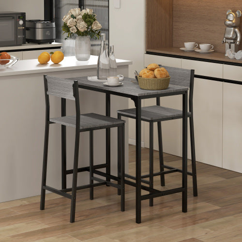 3 Piece Bar Table and Chairs, Industrial Dining Table Set for 2, Counter Height Kitchen Table with Bar stools, Breakfast Table Set for 2 for Small Space, Gray