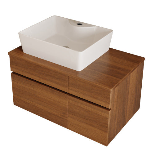31.5inch Floating Single Bathroom Vanity with Sink High Quality Solid Wood Top Vessel Ceramic Sink