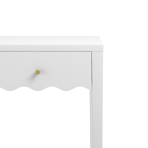 White Nightstand with Drawer, Modern Bedside Table with Wavy Apron Design, Compact End Table for Bedroom Living Room, Small Side Table with Storage