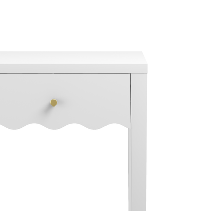 White Nightstand with Drawer, Modern Bedside Table with Wavy Apron Design, Compact End Table for Bedroom Living Room, Small Side Table with Storage