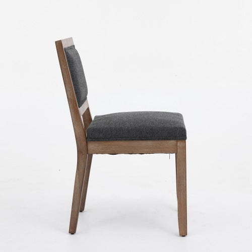 2-Piece Farmhouse Fabric Upholstered Dining Chairs, Mid-Century Solid Hardwood Side Chairs, Cushioned Gray Chairs for Kitchen & Breakfast Nook