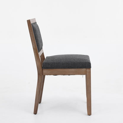 2-Piece Farmhouse Fabric Upholstered Dining Chairs, Mid-Century Solid Hardwood Side Chairs, Cushioned Gray Chairs for Kitchen & Breakfast Nook