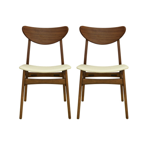 Set of 2 Mid-Century Rubberwood Dining Chairs, Splayed Leg Leather Seating Lightweight Side Chairs