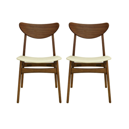 Set of 2 Mid-Century Rubberwood Dining Chairs, Splayed Leg Leather Seating Lightweight Side Chairs