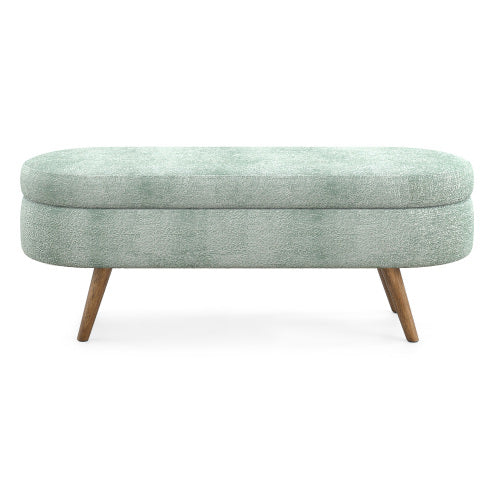 Ottoman Oval Storage Bench,Rubber Wood Legs, Gray (43.5inch x16inch x16inch ) Cyan