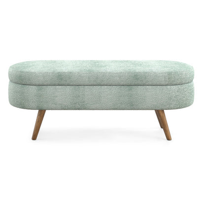 Ottoman Oval Storage Bench,Rubber Wood Legs, Gray (43.5inch x16inch x16inch ) Cyan