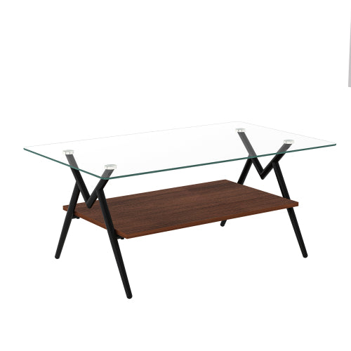 Rectangle Glass Coffee Table Black Metal Legs Modern Living Room Center Table 38 Inch