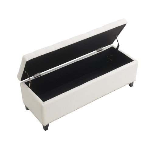 47.5inch  Storage Ottoman, Storage Bench with Safety Close Hinge, Linen Button-Tufted Ottoman for Living Room, Entryway, Hallway, Foot Rest, Support 500lbs - Beige