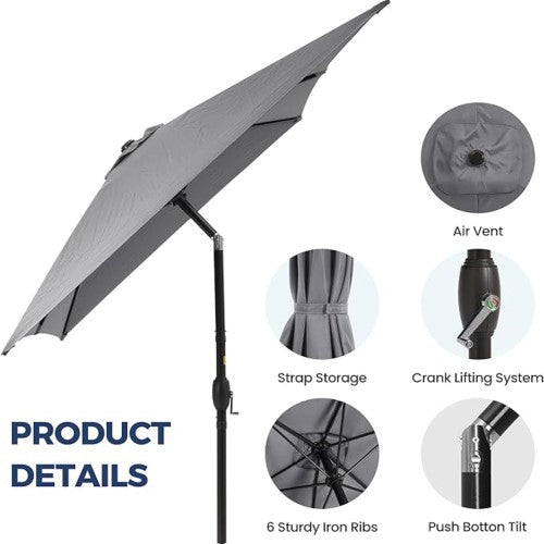 6.5 x 10 ft Gray Rectangular Patio Umbrella with Crank, Tilt, Polyester UV-Resistant Canopy for Pool, Backyard & Patio (Without base)
