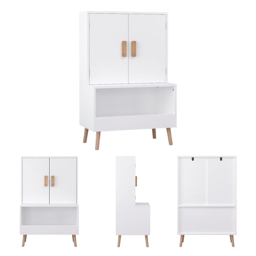 Kids Toy Storage Cabinet with Doors and Open Shelf White