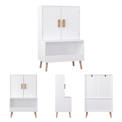 Kids Toy Storage Cabinet with Doors and Open Shelf White