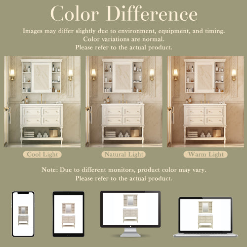 36'' Bathroom Vanity with Medicine Cabinet, Modern Mirror Cabinet with Adjustable Shelf, Bathroom Storage Cabinet with 4 Drawers, Solid Wood Frame Bathroom Storage Cabinet