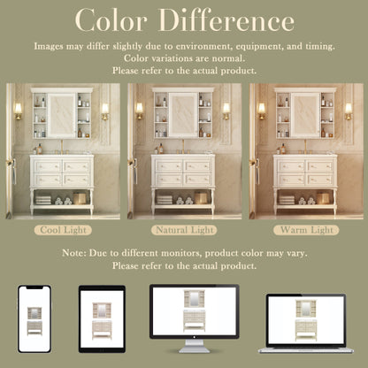 36'' Bathroom Vanity with Medicine Cabinet, Modern Mirror Cabinet with Adjustable Shelf, Bathroom Storage Cabinet with 4 Drawers, Solid Wood Frame Bathroom Storage Cabinet