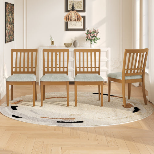 2-Piece Modern Dining Chairs Set of 2, Curved Wood Backrest with Gray Fabric Seat, Rubber Wood and LVL Frame, Light Brown Finish