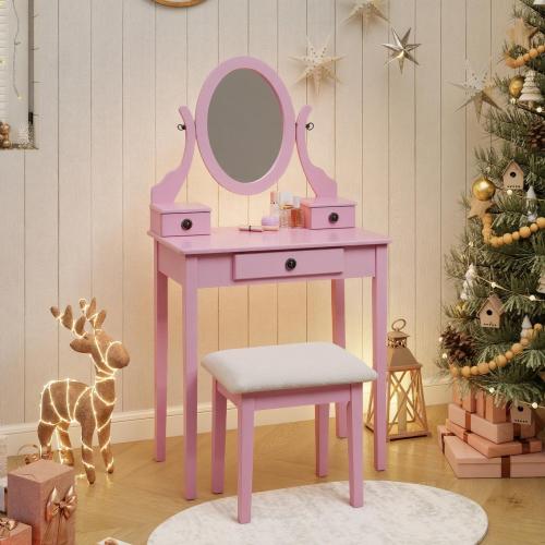 Vanity Table and Stool Set, Pink