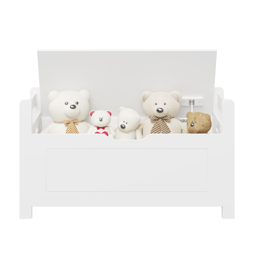 Kids Toy Box Chest, White Toy Box for Boys Girls, Large Storage Cabinet with Cushion Seat Bench/Flip-Top Lid/Safety Hinge, Toy Storage Organizer Trunk for Nursery, Playroom