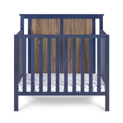 Mini Crib With Mattress Pad Midnight Blue/Vintage Walnut