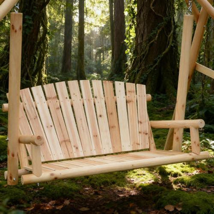 Wooden Swing 2-Seat Wooden Swing Bench, Ergonomic Design, 'A' Frame Construction, Stable and Non-Slip, Solid Wood Frame Log Garden Swing