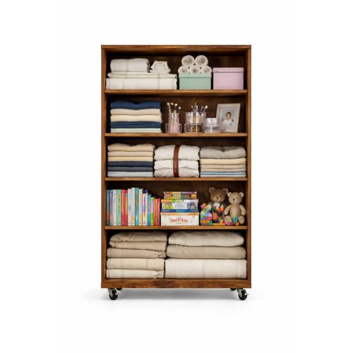 5 Drawer Dresser on Wheels Rustic Brown Rolling Chest of Drawers Mobile Storage Cabinet for Bedroom Closet, Wide Drawer Organizer, 30.71" W x 15.75" D x 44.49" H