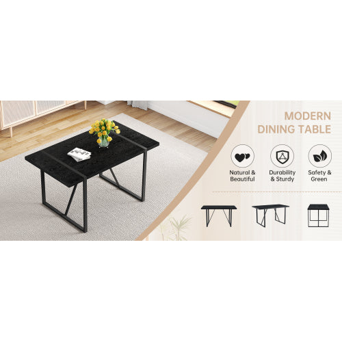 Retro Dining Table with Black Textured Top & Inset Metal Legs
