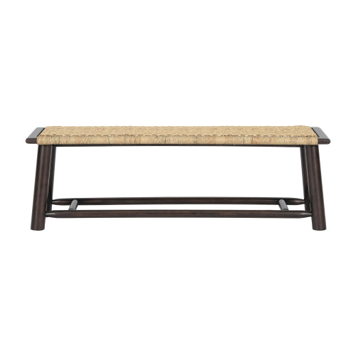 Farmhouse Modern Solid Wood Rattan Bench - 59 Inch Indoor & Covered Outdoor Bench Walnut  Finish Multi-Functional Design