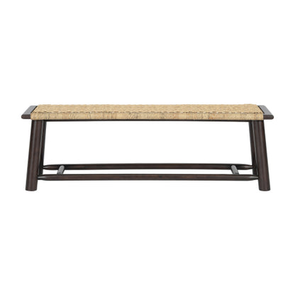 Farmhouse Modern Solid Wood Rattan Bench - 59 Inch Indoor & Covered Outdoor Bench Walnut  Finish Multi-Functional Design