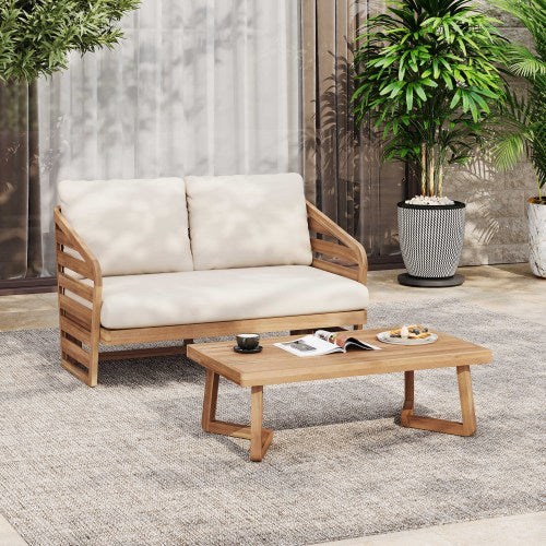 Royal Acacia Wood Loveseat and Coffee Table Set, Beige