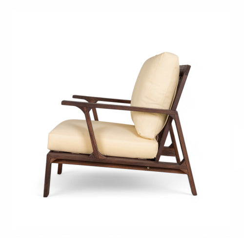 Patio Accent Chair 27.6" Wood Chair Outdoor Lounge Chair for Patios, Gardens, or Balcony, Dark Brown +Beige Cushion